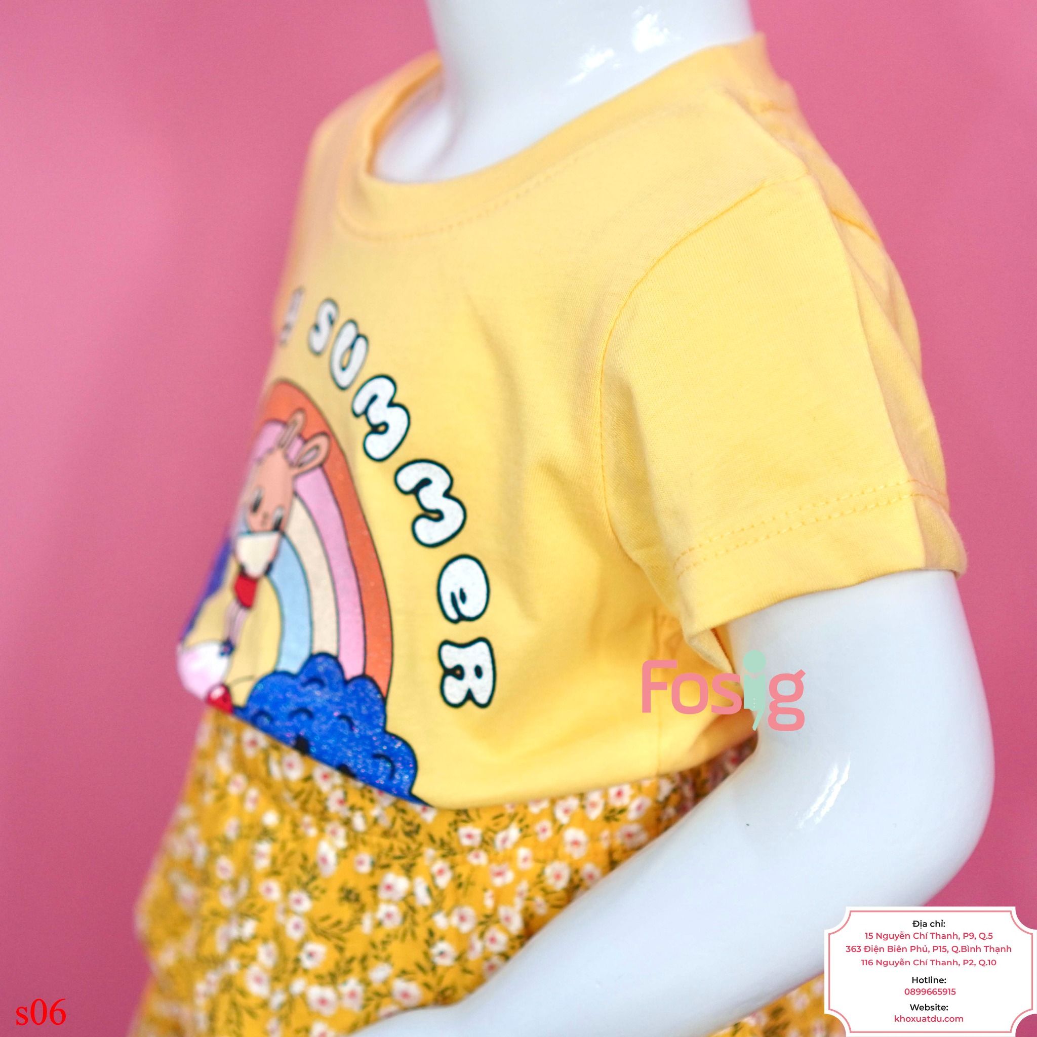  [11-13kg; 21-25kg] Set Bộ Áo Chân Váy Bé Gái HM180 - Vàng Happy Summer 