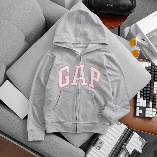  17-55kg XS-XXL Áo khoác G bé gái- Xám chữ viền hồng AK04 