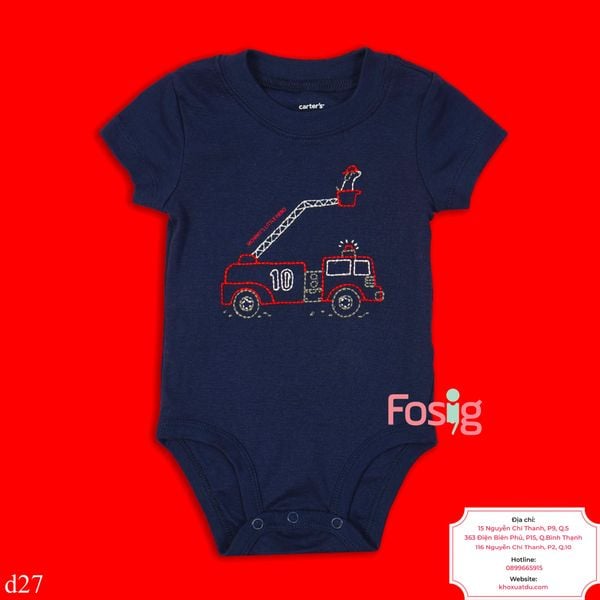  [9-12m] Bodysuit Tay Ngắn Bé Trai Cter50 - Navy Xe Cứu Hỏa 