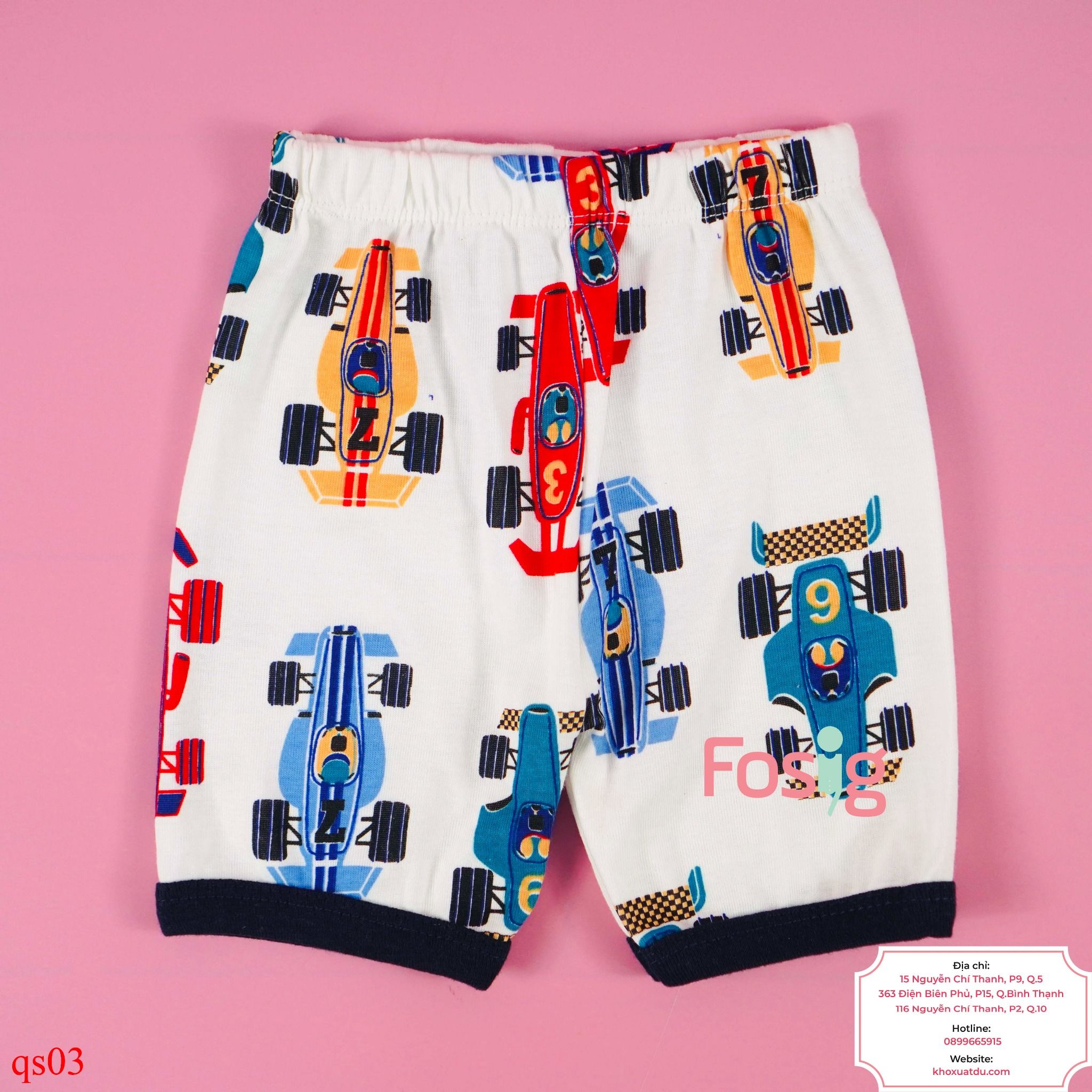  [8-9kg] Quần Short Thun Bé Trai - Trắng Xe Đua 
