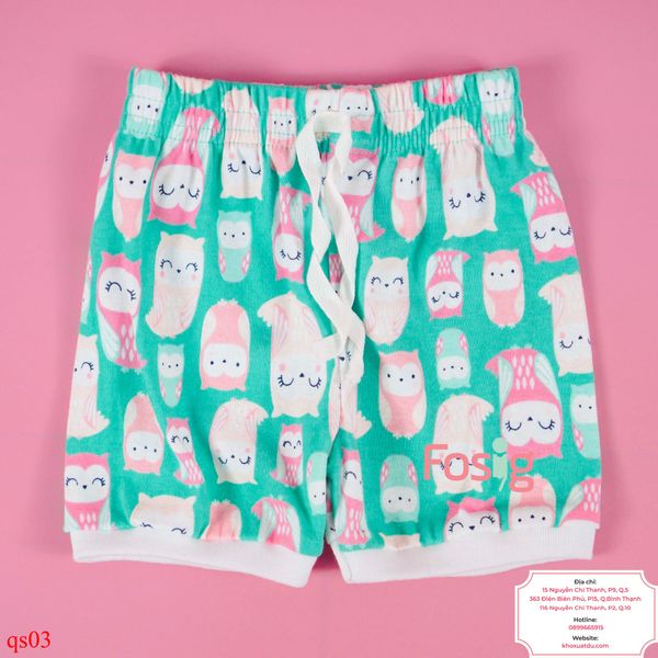  [6-7kg; 16-17kg] Quần Short Thun Bé Gái - Xanh Ngọc Cú Mèo 