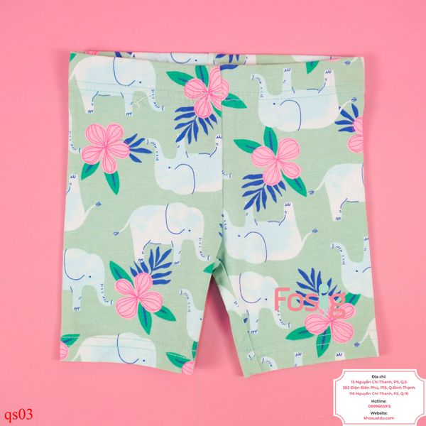  [6-7kg] Quần Short Thun Bé Gái - Xanh Voi Hoa 