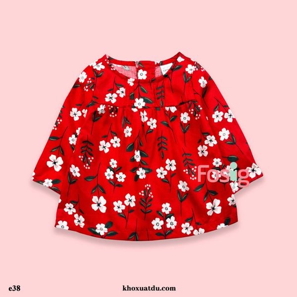  [0-3m] Áo Thun Tay Dài Bé Gái Cter - Đỏ Hoa Trắng 