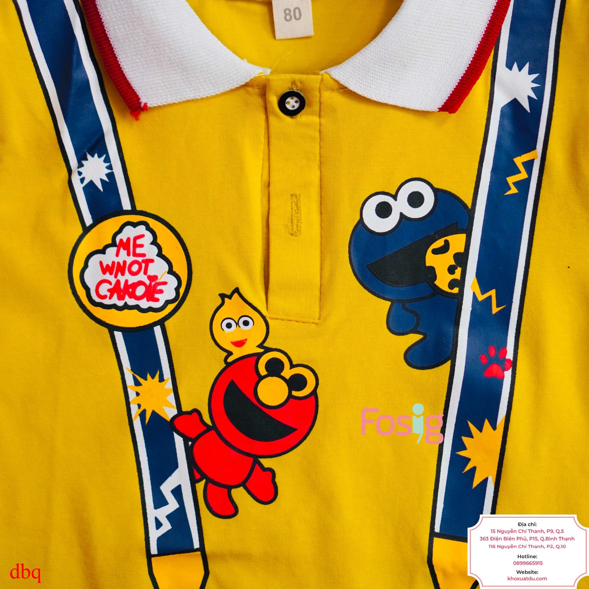  [10-14kg] Set Đồ Bộ Ngắn Bé Trai QC - Vàng mascot Bánh Quy 
