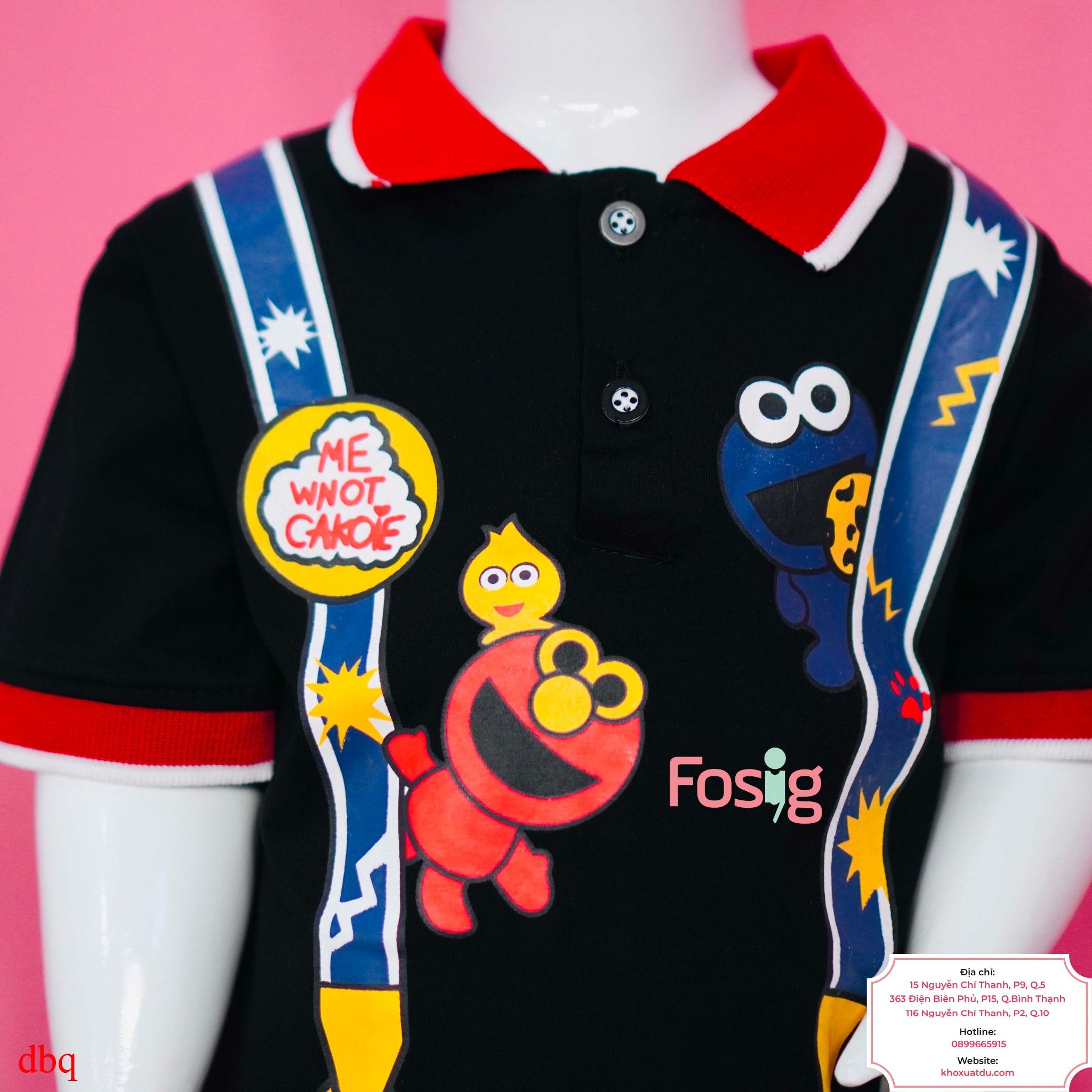  [10-14kg] Set Đồ Bộ Ngắn Bé Trai QC - Đen mascot Bánh Quy 