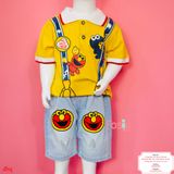  [10-14kg] Set Đồ Bộ Ngắn Bé Trai QC - Vàng mascot Bánh Quy 