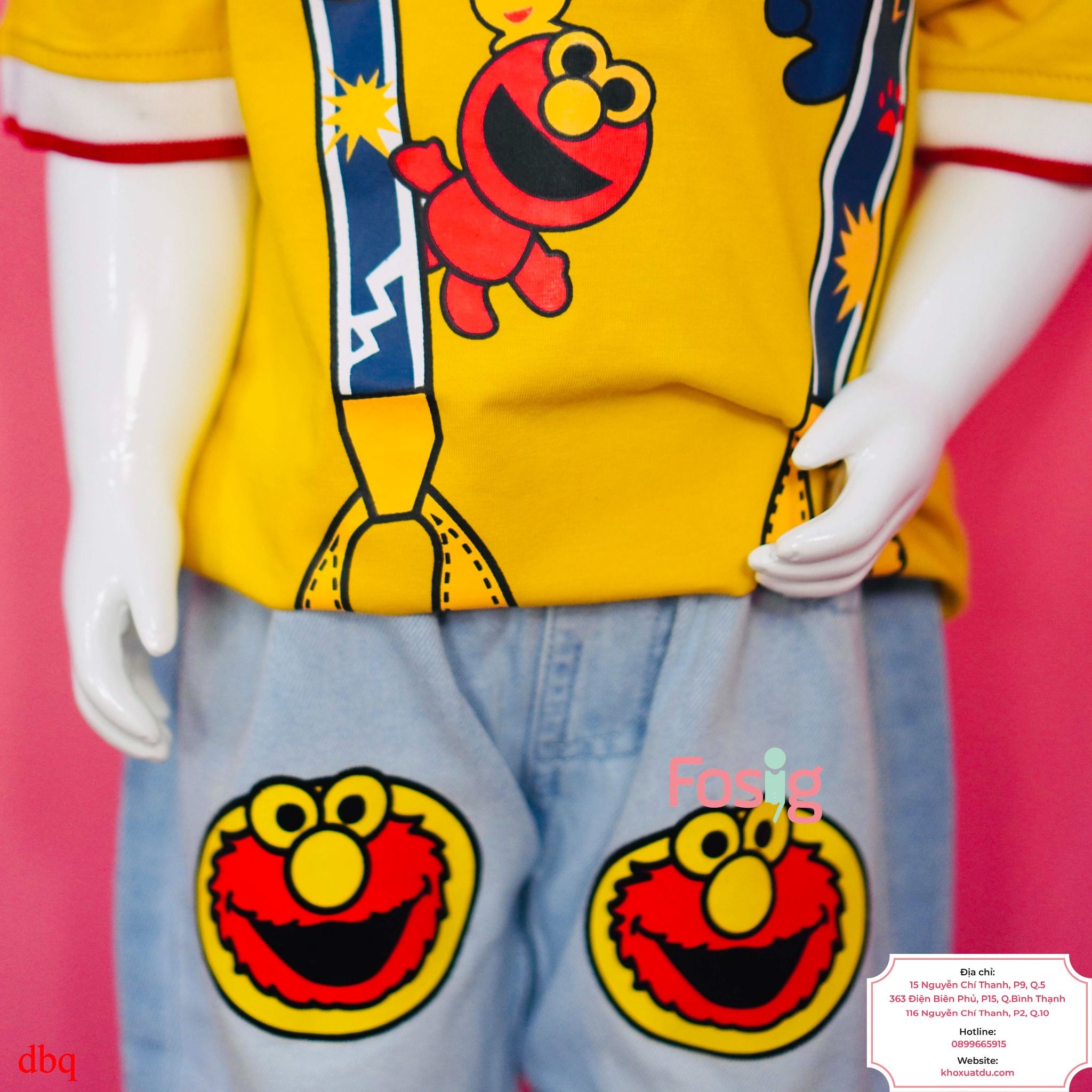  [10-14kg] Set Đồ Bộ Ngắn Bé Trai QC - Vàng mascot Bánh Quy 