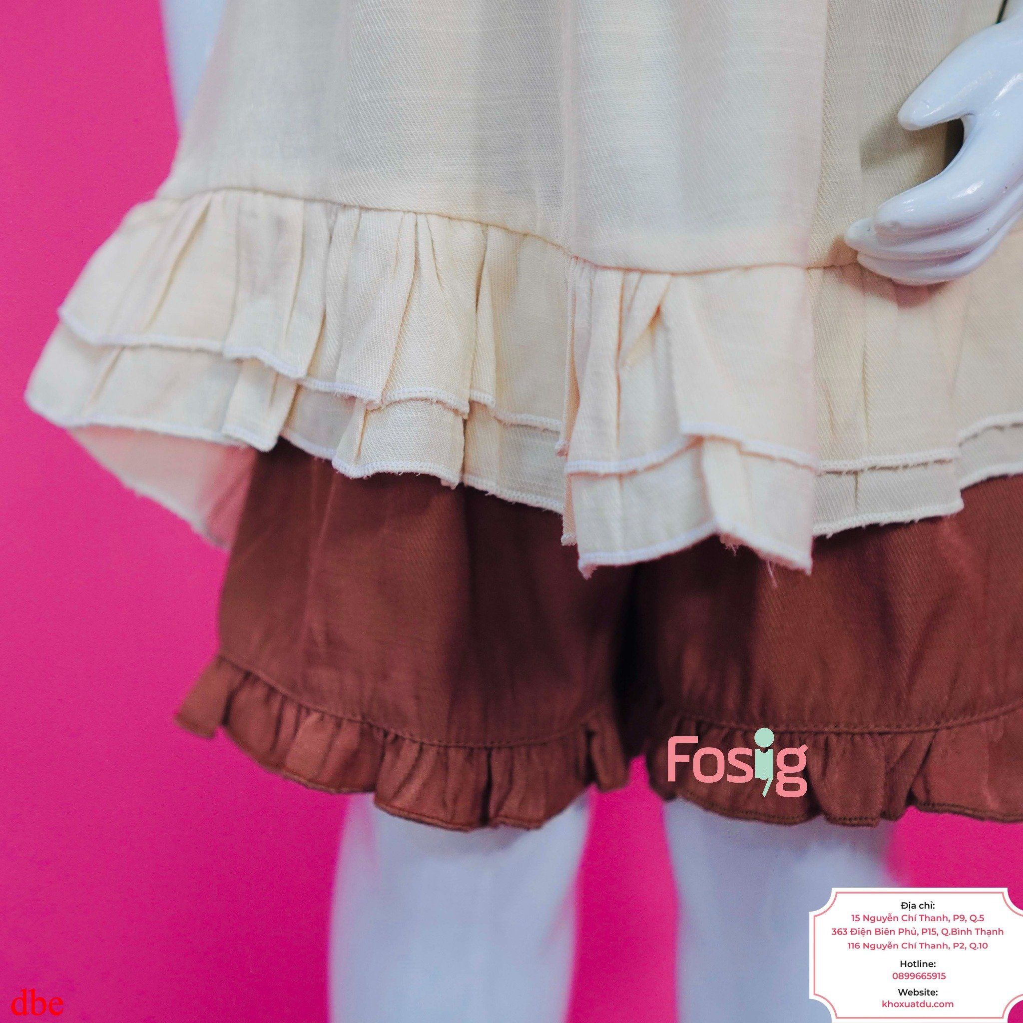  [12-14kg] Set Đồ Bộ Ngắn 2 Dây Bé Gái - Kem Nhún 