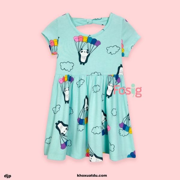  [13-17kg] Đầm Cotton Tay Ngắn Bé Gái JP - Xanh Gấu Trúc 