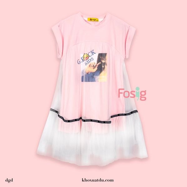  [16-30kg] Đầm Tay Ngắn Bé Gái - Hồng G.duckids G237 