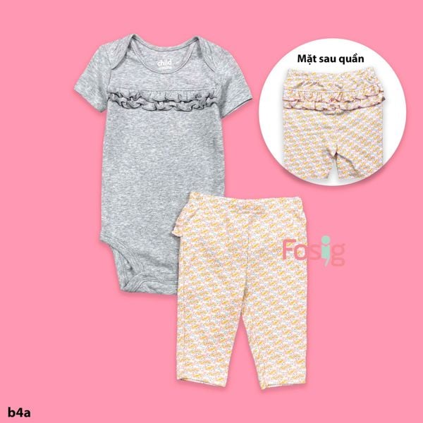  [0-3m] Set Body Kèm Quần Bé Gái Cter - Xám Bèo 