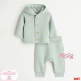  [0-4m] Set Đồ Bộ Dài Nỉ Bé Trai - Xanh Rêu Nhạt 