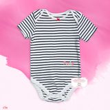  [3-6m; 24-36m] Bodysuit Tay Ngắn Bé Gái - Trắng Sọc Navy 