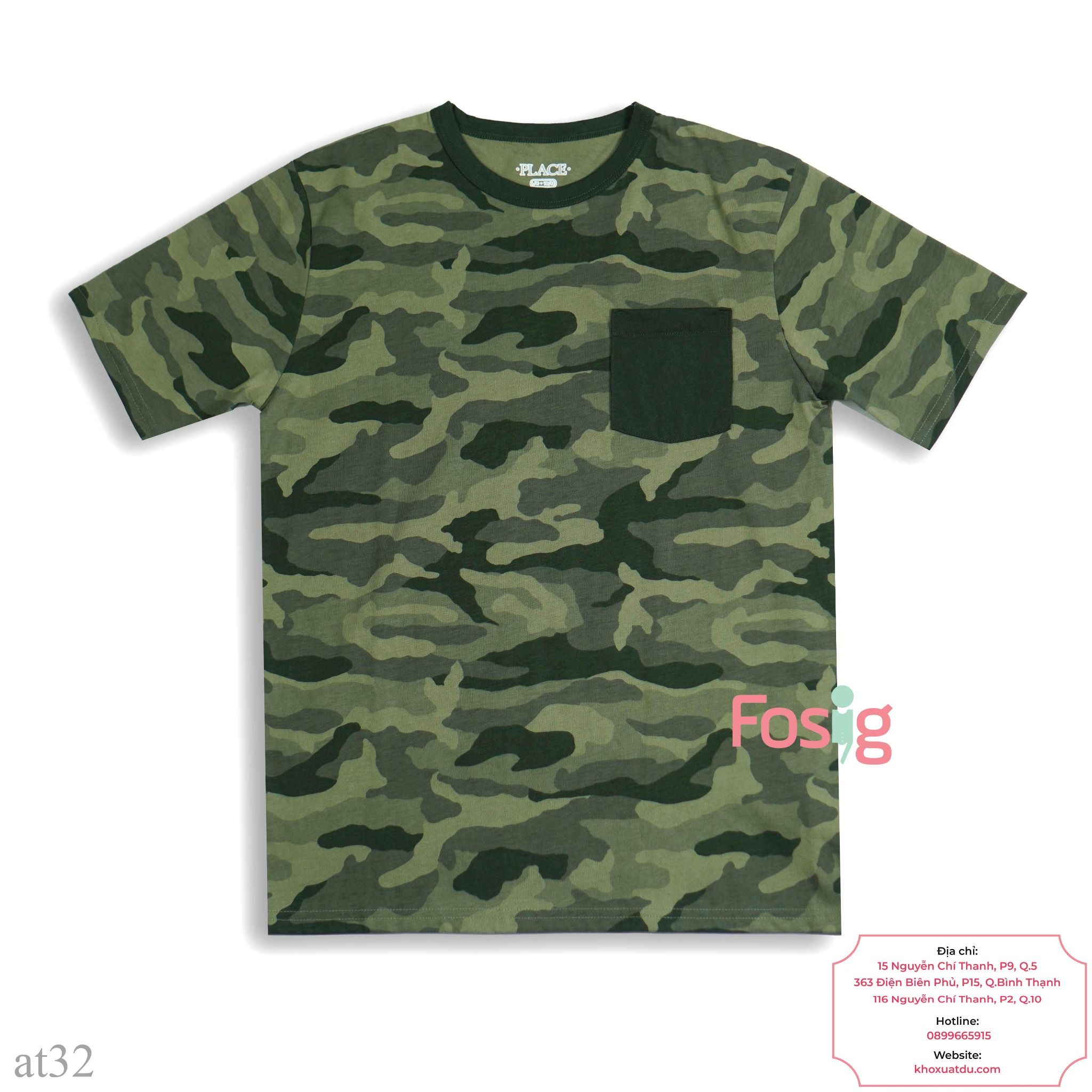  [39-44kg ; 50-58kg] Áo Thun Tay Ngắn Bé Trai PL120 - Xanh Rêu Camo 