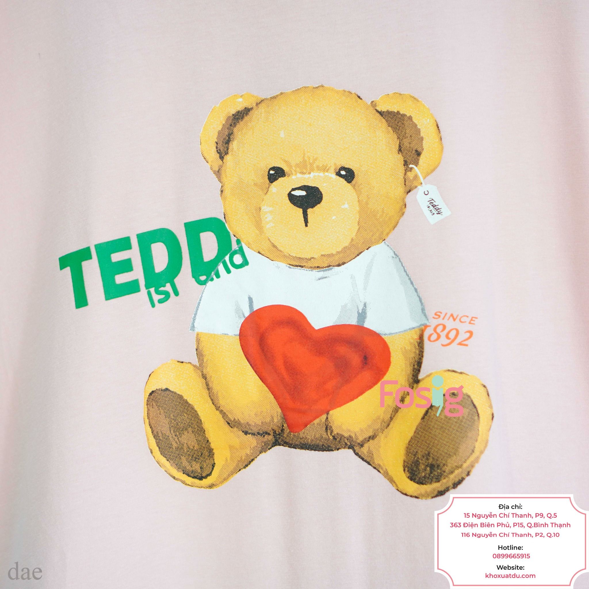  [18-23kg] Đầm Tay Ngắn Cho Bé Gái - Hồng Teddy Xanh 