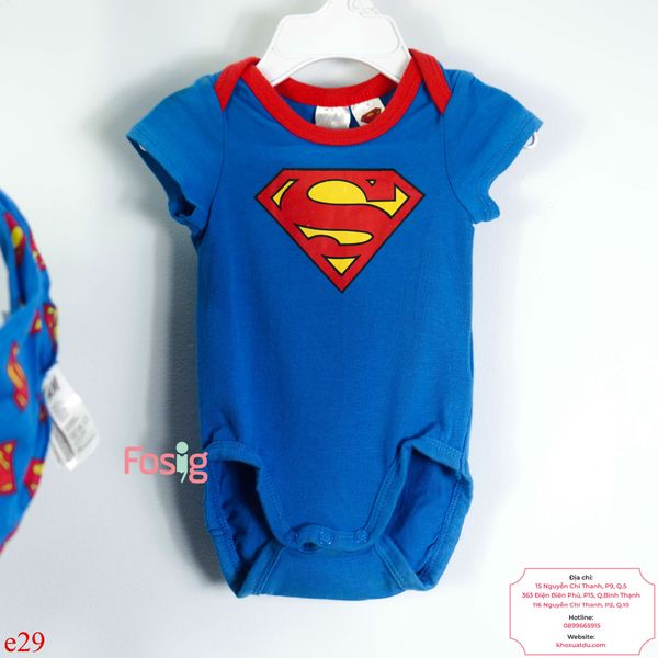  [0-4m] Set 2 Món Bodysuit Kèm Yếm Cổ HM - Xanh Super 