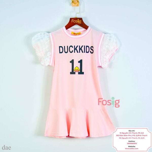  [16-23kg] Đầm Tay Ngắn Cho Bé Gái - Hồng Duckkids 