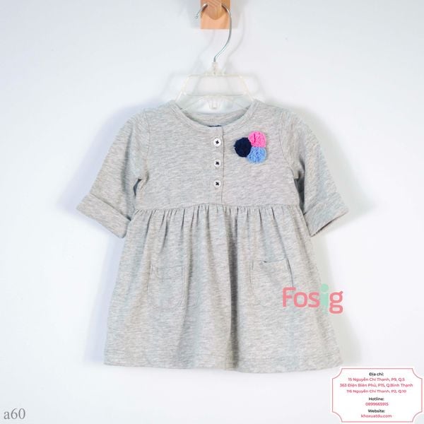  [3-6m ; 18m] Đầm Cotton Tay Dài Bé Gái Cter - Xám Hoa Bông 