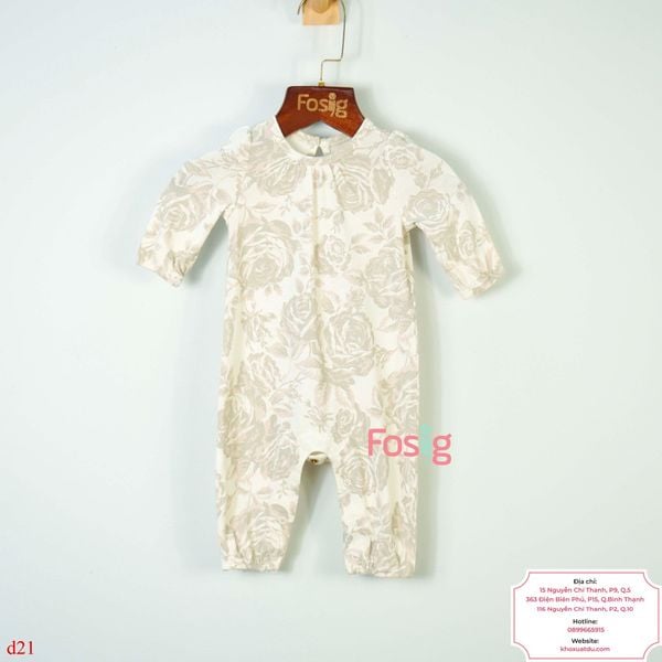  [0-6M] Sleepsuit Cúc Bấm Đáy Không Vớ Bé Gái GP - Trắng Hoa Hồng 