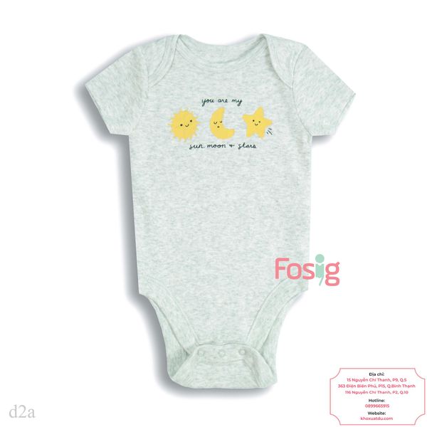  [0-3M ; 6-12M] Bodysuit Tay Ngắn Bé Trai ON - Xám Trăng Sao 