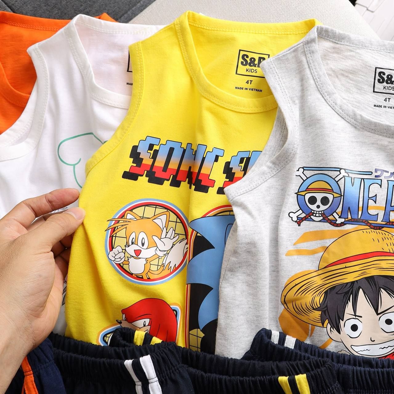  2T-6T Bộ ba lỗ quần short cho bé trai - Xám Luff.y Onepiece B3L01 