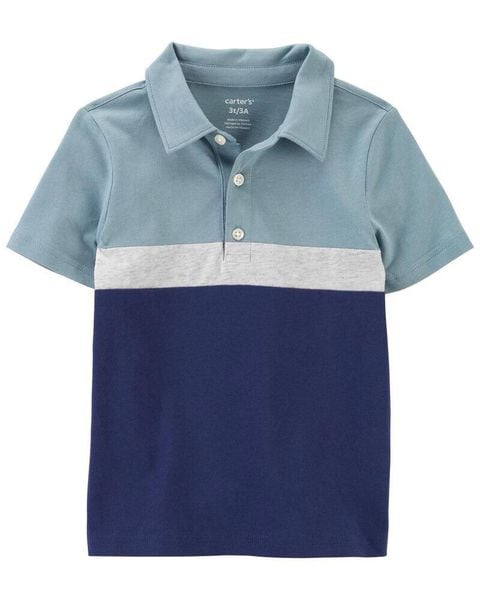  12-17kg Áo thun bé trai Polo vải thun - dáng style cho bé trai- Navy xám xanh ATC01 