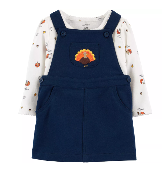  3m, 6m Set Yếm Đầm Bé Gái Cter - Navy Gà Mẹ 