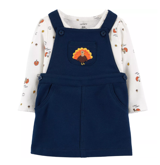  [0-12m] Set Yếm Đầm Bé Gái Cter - Navy Gà Mẹ 