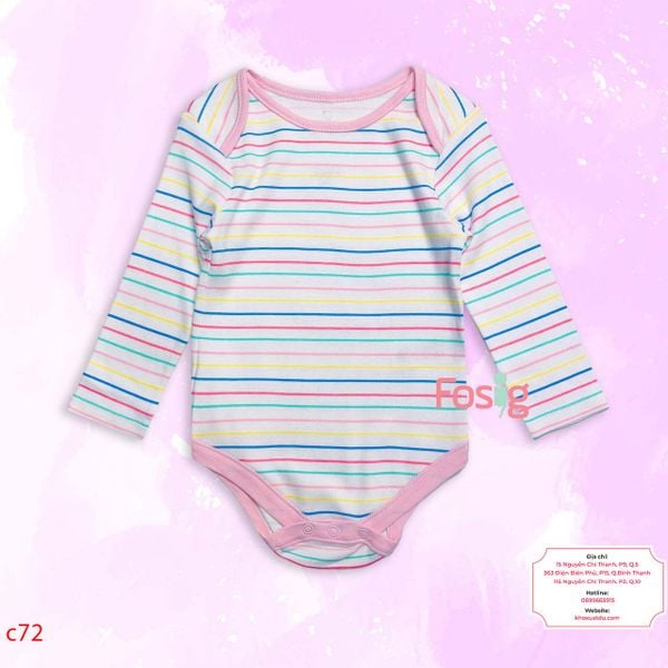  [12-16kg] Bodysuit Tay Dài Bé Gái Geo - Trắng Sọc Màu 