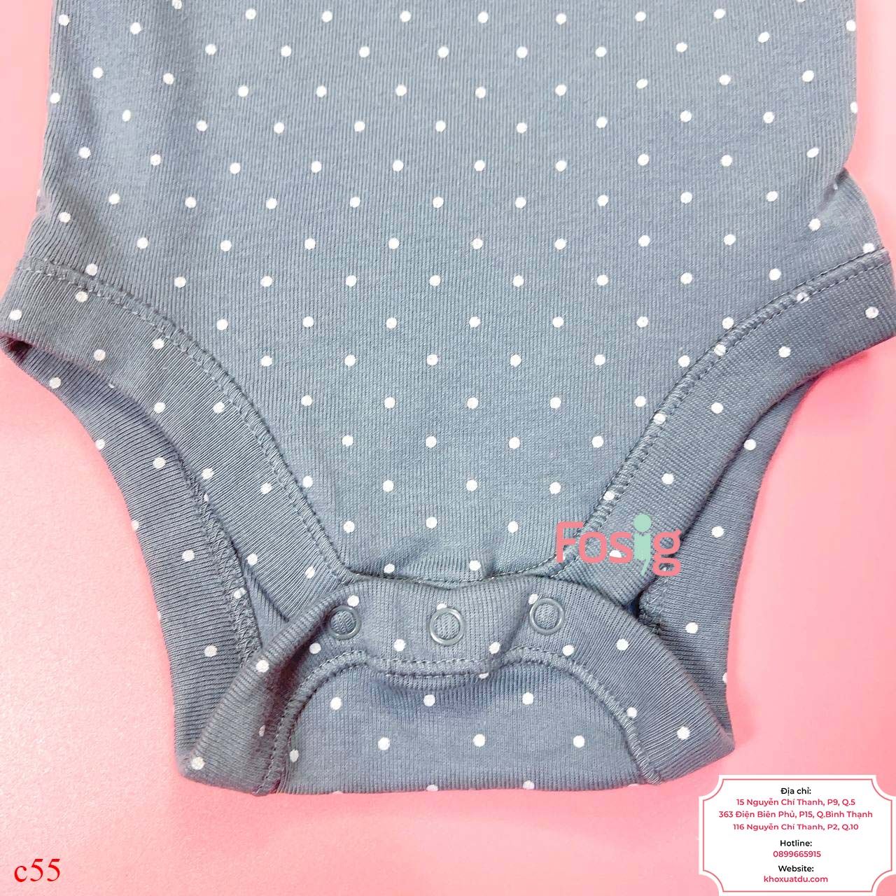  [3-6M ; 12-18M] Bodysuit Tay Dài Bé Gái ON - Xám Đậm Chấm Trắng 