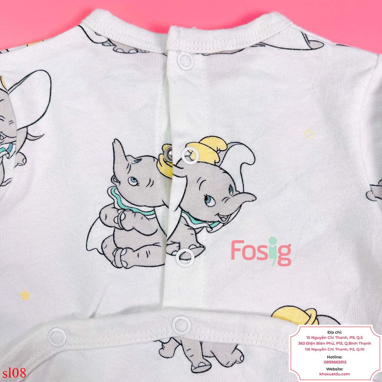  [0-3m] Sleepsuit Cúc Bấm Có Vớ KB Bé Trai - Kem Voi Dumbo 