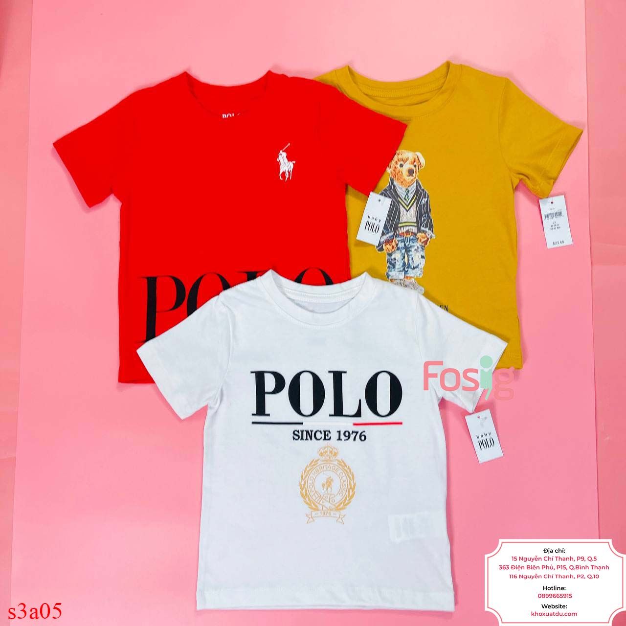  [9-23kg] Set 3 Áo Thun Tay Ngắn Polo Bé Trai - Combo màu ngẫu nhiên 