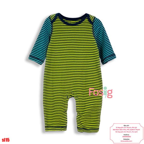  [0-6M] Sleepsuit Cúc Bấm Đáy Không Vớ Bé Trai GP - Sọc Navy Vàng 