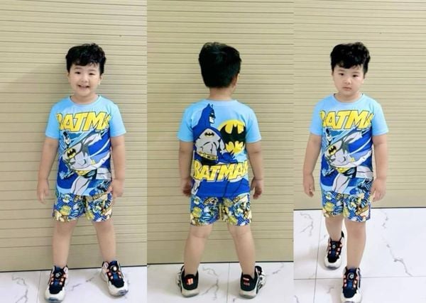  [7-17kg] Set Đồ Bộ Ngắn Thun Lạnh Bé Trai - Xanh Batman 