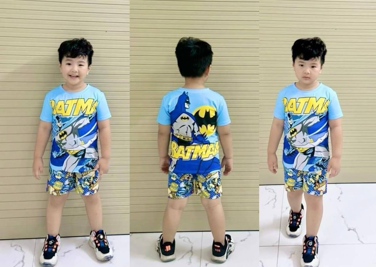  [7-17kg] Set Đồ Bộ Ngắn Thun Lạnh Bé Trai - Xanh Batman 