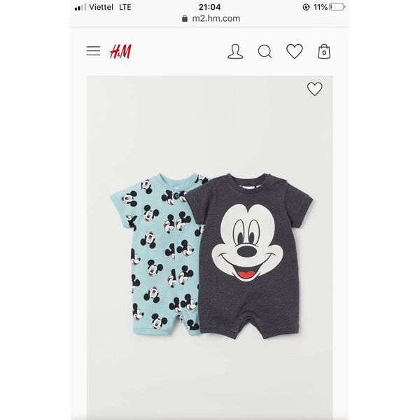  [5-16kg] Set 2 Romper Body Đùi Cho Bé Trai HM - Xanh Đen Mickey 