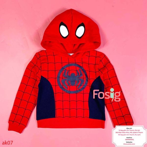  [16-17kg ; 20-22kg] Áo Khoác Nỉ Hoodie Bé Trai Marvel - Đỏ Caro Nhện 