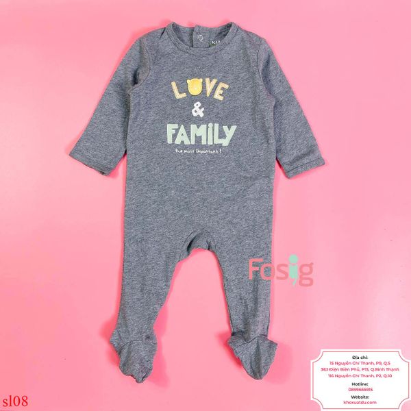  [6-9m; 10-13kg] Sleepsuit Cúc Bấm Có Vớ KB Bé Trai - Xám Family 