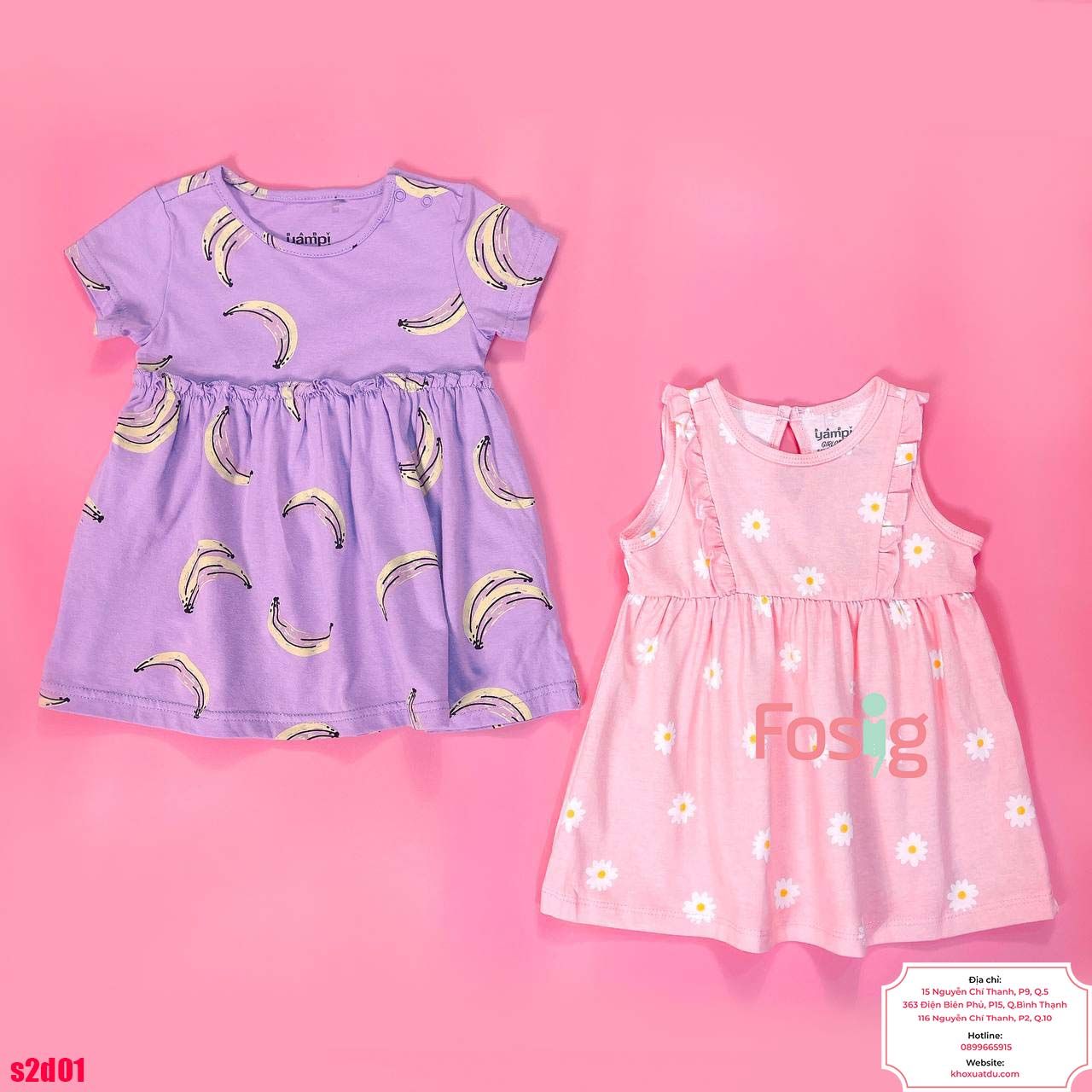  [4-7kg 10-11kg 12-13kg 17-19kg] Set 2 Đầm Thun Cotton Tay Ngắn Bé Gái - Combo màu ngẫu nhiên 