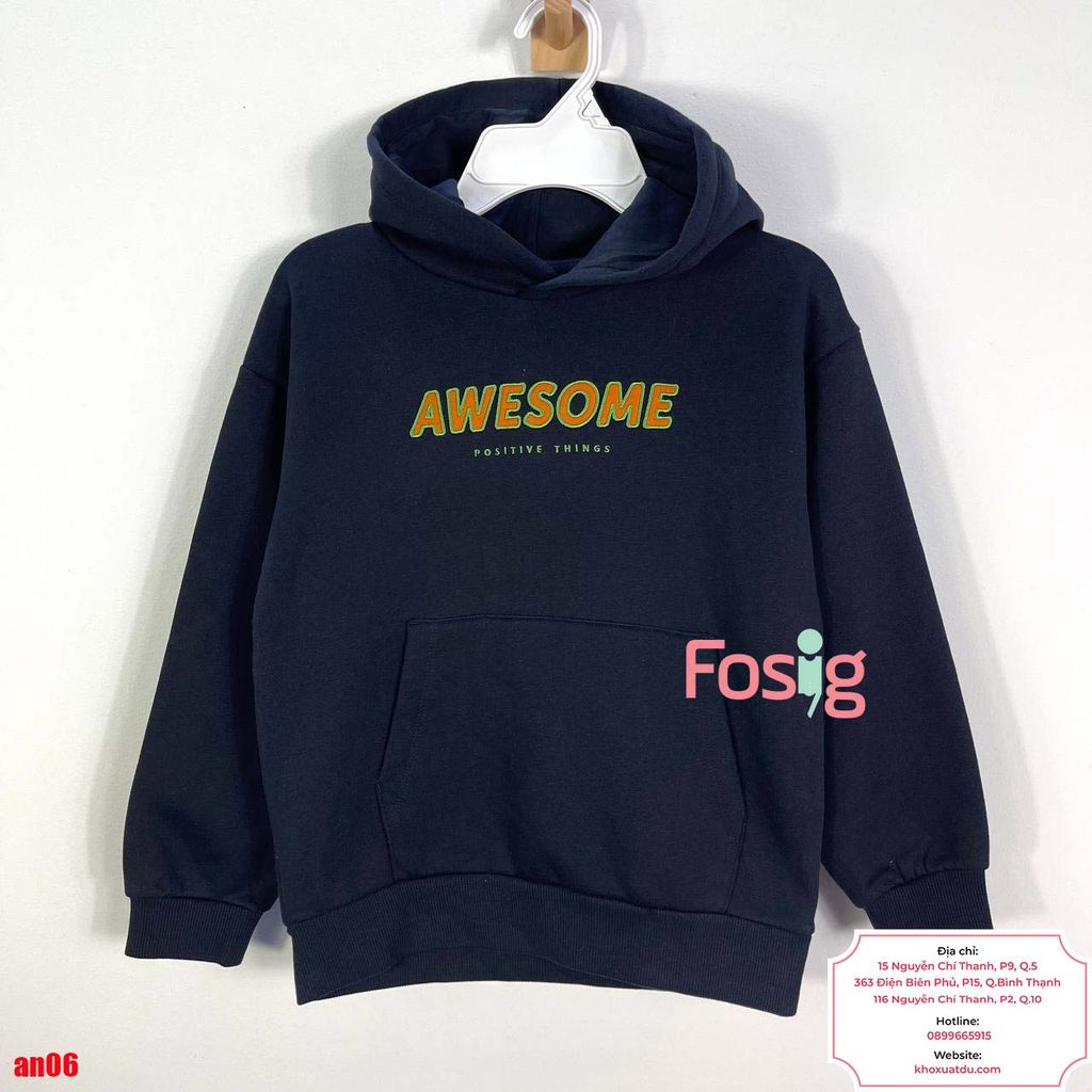  [19-20kg] Áo Nỉ Hoodie Xuất Hàn Bé Trai - Đen Awesome 