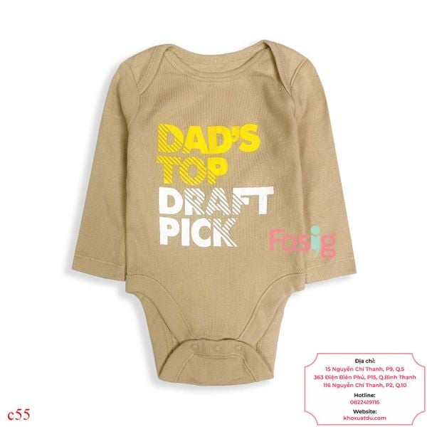  [0-24M] Bodysuit Tay Dài Bé Trai ON - Nâu Dad's Top 