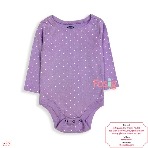  [3-12M] Bodysuit Tay Dài Bé Trai ON - Tím Chấm Trắng Nhỏ 