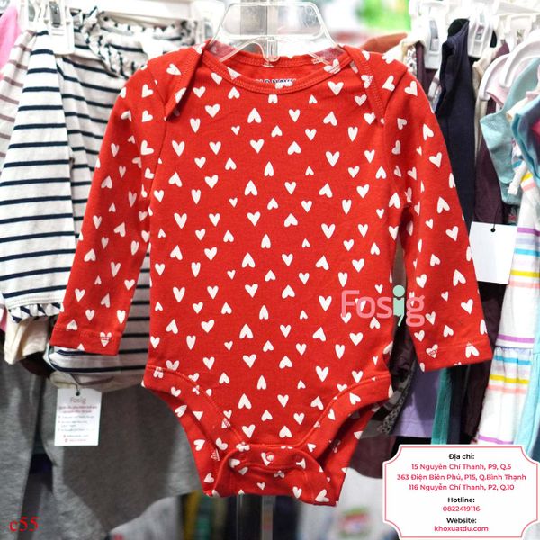  [3-6M ; 18-24M] Bodysuit Tay Dài Bé Gái ON - Đỏ Tim Trắng 