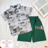  [7-13kg; 16-21kg] Set Đồ Bộ Ngắn Sơ Mi Kate Bé Trai - Xám Rêu Loang 