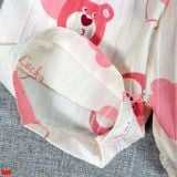  [6-7kg] Set Đồ Bộ Ngủ Ngắn Pijama Vải Xô Cho Bé - Kem Gấu Dâu 