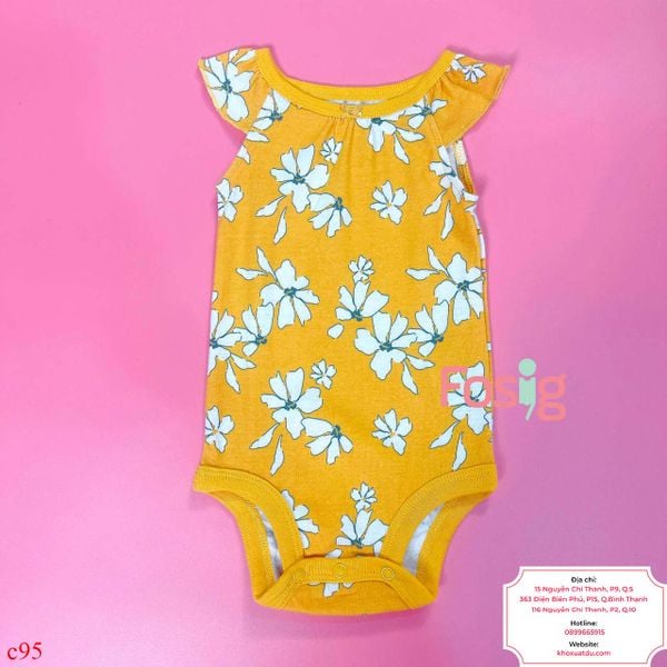  [12-24M] Bodysuit Cánh Tiên Bé Gái Cter50 - Vàng Hoa Trắng 