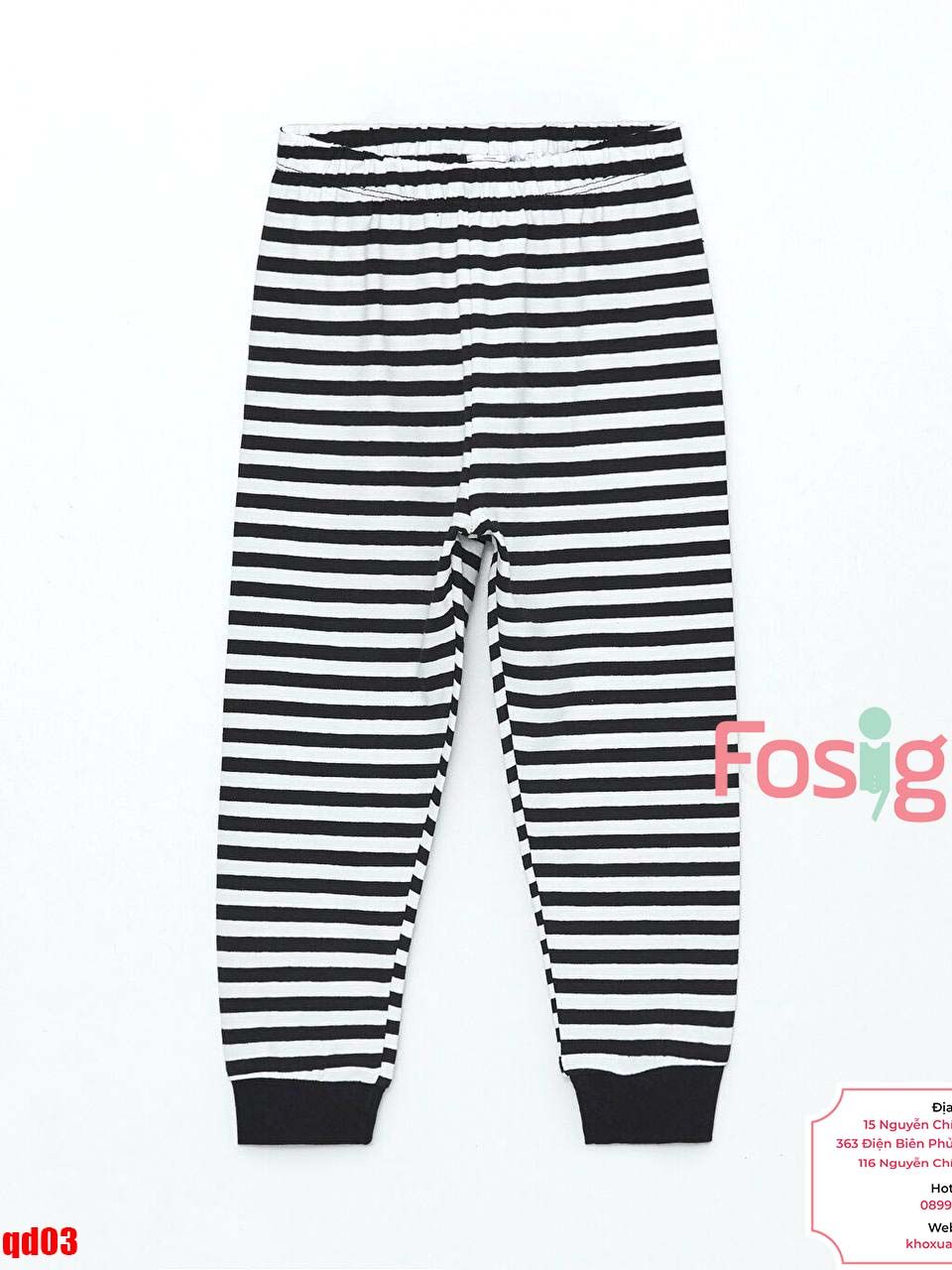  [16-17kg] Quần Dài Jogger Bé Unisex Geo - Trắng Sọc Đen 