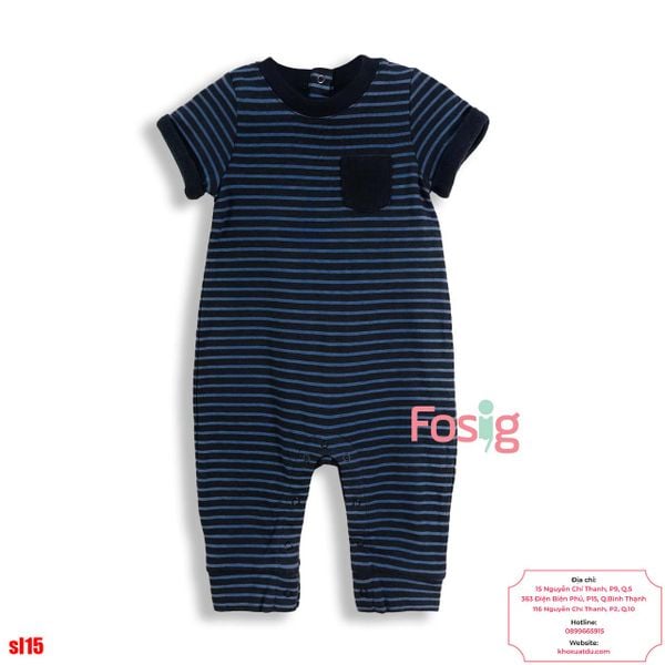  [0-3M] Sleepsuit Cúc Bấm Không Vớ Bé Trai GP - Sọc Xanh Đen 