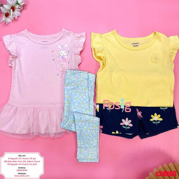  12m, q8m, 3T-6T] Set 2 Đồ Bộ Thun Cotton Cter Áo Quần Ngắn, Áo Cộc Quần Dài Bé Gái Mix Ngẫu Nhiên 