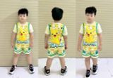  [7-17kg] Set Đồ Bộ Ngắn Thun Lạnh Bé Trai - Vàng Pikachu 